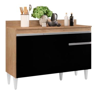 Imagem de Balcão de Cozinha Lavanderia Com Tampo 01 Gaveta Vick Castanho e Preto 120 Cm - D'Rossi