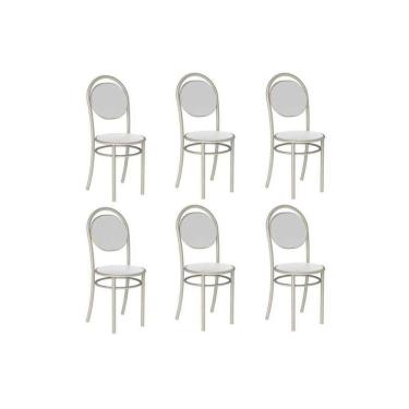 Imagem de Kit 6 Cadeiras De Cozinha 190 Aço 6 Uni Prata-courano Branco - Carraro