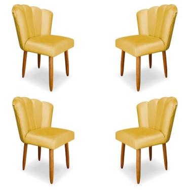 Imagem de Kit 4 Cadeiras de Jantar Pétala Estofada Pés Palito Veludo Amarelo - Montanaris Decor