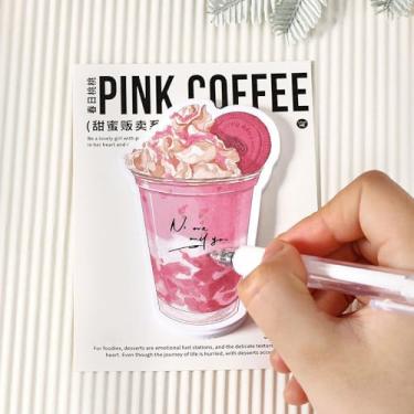 Imagem de Bloco de notas adesivas com 30 folhas em formato de bebida rosa creme, memorandos autoadesivos para estudo, escritório, escola, tabulação, suprimentos de festa, decoração de presente