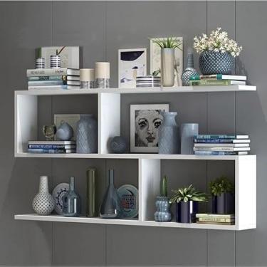 Imagem de Prateleira Decorativa em MDF, Branca, 90x50x18cm para Sala Quarto e Escritório 3 Níveis sinanue