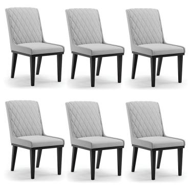 Imagem de Cadeira Sala De Jantar Base Madeira Preto Kit 6 Sofia Suede Cinza D03 - D'rossi