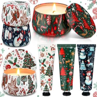Imagem de Conjunto de 3 conjuntos/6 peças, presentes de Natal a granel para mulheres, velas perfumadas e creme para as mãos, conjunto de meias de Natal, creme para as mãos, presente relaxante de spa, tamanho de