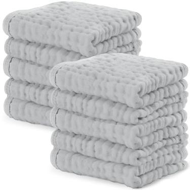 Imagem de Comfy Cubs Pacote com 10 toalhas de musselina para bebês – panos macios de 6 camadas de algodão para peles sensíveis – 25,4 x 25,4 cm, grandes, delicados, absorventes essenciais para recém-nascidos e