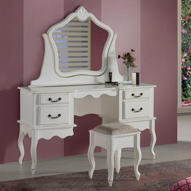 Imagem de Conjunto De Penteadeira E Banqueta Com Pés Luiz Xv - Branco Laca