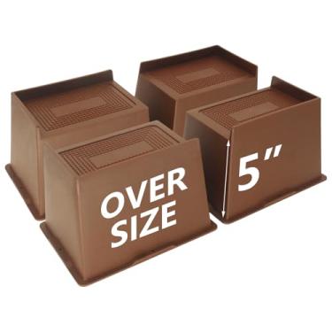 Imagem de HANIHUA Pacote com 4 peças de elevação para cama de 12,7 cm, marrom escuro, peças de elevação para móveis grandes, elevadores de cama para mesa, sofá, dormitório solteiro GG, sofá, mesa, elevadores de