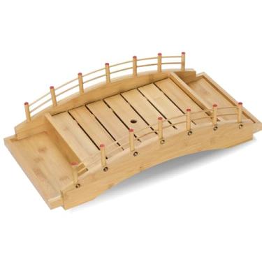 Imagem de LEQC Ponte de madeira para barco de sushi – Bandeja grande para servir sushi para exibição de comida japonesa, prato de sushi, jantar de trem de sushi, tábua de servir de festa, decoração de