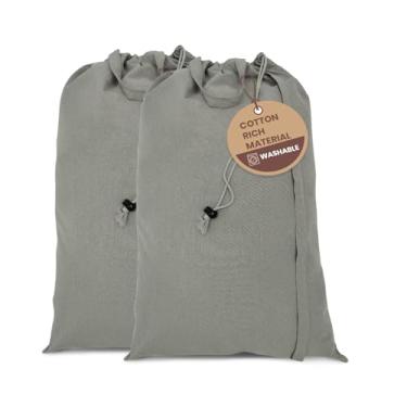 Imagem de LFH Bolsa de roupa grande de lona de algodão com alça, bolsa de lavanderia lavável com cordão resistente, viagem escolar, casa, hotel, dormitório universitário, saco organizador, roupas de brinquedos