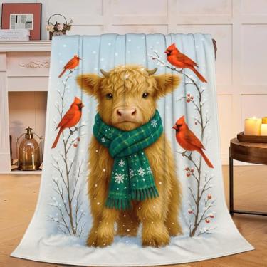 Imagem de Cobertor de vaca Highland fofo fazenda cardeais de vaca cobertor macio aconchegante lã felpuda coisas quentes roupa de cama animais de fazenda cobertores de berçário presentes para meninos, meninas