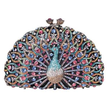 Imagem de Forest & Twelfth Bolsa de noite de pavão com contas, elegante bolsa clutch enfeitada com strass e cristais coloridos, linda bolsa de ombro feminina ou bolsa transversal para casamento, galas e
