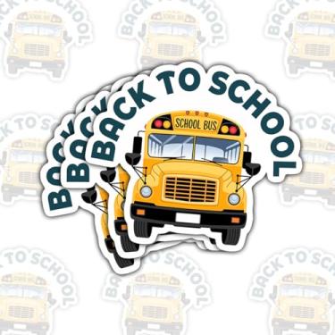 Imagem de 3 adesivos de ônibus de volta às aulas, adesivos amarelos fofos de vinil para laptop, caderno, diário, garrafa de água, para-choque de carro, presente de sala de aula para crianças, estudantes