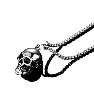 Imagem de Colar de caveira masculino de aço inoxidável, hip hop, punk rock, joias góticas, presentes de Halloween para homens, One Size, Aço inoxidável, Sem Pedra Preciosa