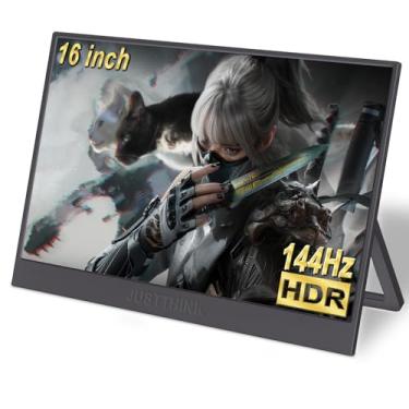 Imagem de JUSTTHINK Monitor portátil de 40.6 cm para laptop, monitor de jogos 1200p 144hz para laptop, PC, PS5, Xbox Switch, tipo C e entrada miniHDMI