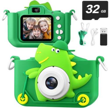 Imagem de Câmera infantil TIME4DEALS 1080P HD Selfie com cartão SD de 32 GB verd