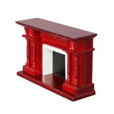 Imagem de Lareira de casa de bonecas em miniatura vermelha, resina e madeira em 