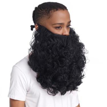 Imagem de Peruca de barba preta longa encaracolada sintética de 40 cm para homen