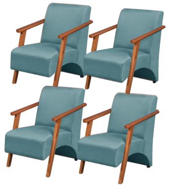 Imagem de Kit 4 Poltronas Venus 1 Lugar Braço Madeira Maciça Tecido Suede Unidecor Turquesa