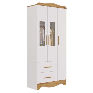 Imagem de Armário Infantil 3 Portas 2 Gavetas Clara - Moveis Peroba Amendoa-branco