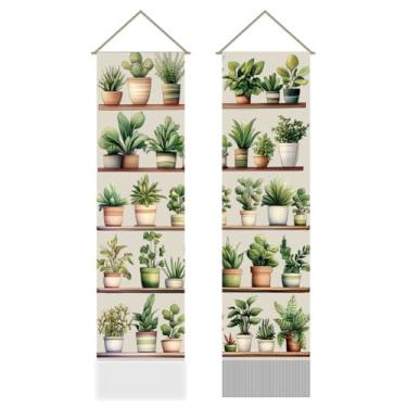 Imagem de AHANDMAKER Tapeçaria de estante em vaso, 2 peças, vertical, longa, estética para pendurar na parede, tapeçaria longa vertical para quarto, sala de estar, boho, decoração de sala mística, 33 x 130 cm