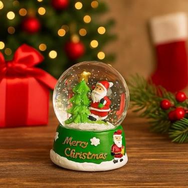 Imagem de Globo de Neve Natalino Papai Noel e Árvore | Decoração com Efeito Neve e Brilho | Presente Mágico para Família