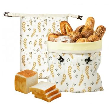 Imagem de Pacote com 2 sacos de pão de cera de abelha natural reutilizáveis para pão caseiro, material de algodão orgânico mais espesso, adequado para congelador para frescor prolongada, design portátil GG