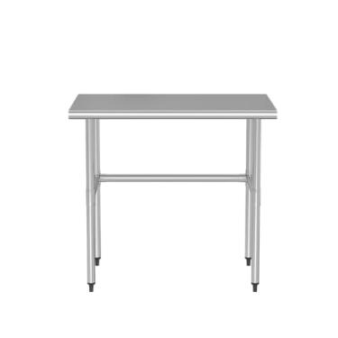 Imagem de Chingoo Mesa de aço inoxidável com base aberta 61 x 91 cm, mesa de trabalho de metal resistente, ideal para restaurante, cozinha, padaria ou preparação comercial de alimentos