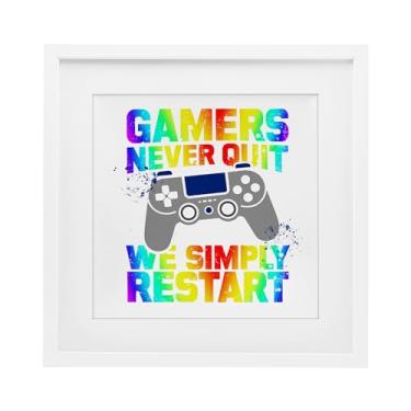 Imagem de Stupell Industries Impressão emoldurada branca Rainbow Gamers Never Quit sob vidro, design de Kim Allen, 40,6 x 40,6 cm