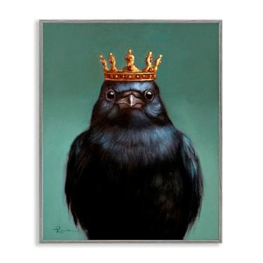 Imagem de Stupell Industries Rei Corvo retrato preto emoldurado arte giclée, design por Lucia Heffernan, 14 x 11