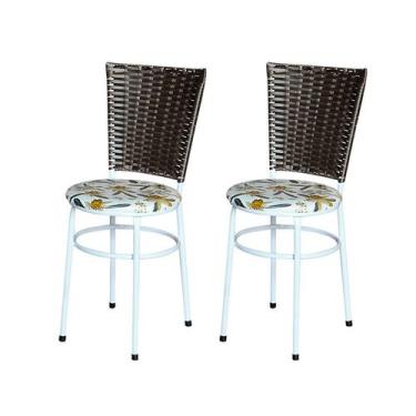 Imagem de 2 Cadeiras para Mesa Branca Hawai Marrom Assento Floral - Laumar, Flor