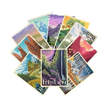 Imagem de LIAUMO 13 peças de pôsteres de paisagem da Terra Média de viagem, kit de colagem de arte de parede de pintura nórdica, decalque de escritório de bar em casa, de férias papel sem moldura 28,7 x 42 cm