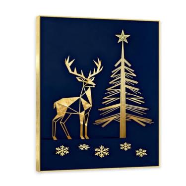 Imagem de Moldura dourada. Pintura de Natal glamorosa minimalista, arte geométrica dourada, decoração de Natal moderna emoldurada para parede da sala de estar. A28. 30x40cm-11,8x15,7 pol