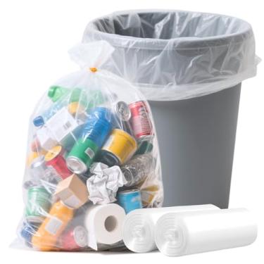 Imagem de 30 sacos de lixo transparentes de 33 40 galões, sacos de lixo de alta densidade de 260 unidades, sacos de lixo resistentes para reciclagem, sacos de plástico resistentes a perfurações para cozinhas