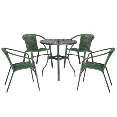 Imagem de 04 Cadeiras Floripa E Mesa Roma 100cm Preta Trama Original Verde