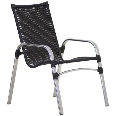 Imagem de 3 Cadeiras Emily E Mesa Sem Tampo Alumínio Trama  Preto