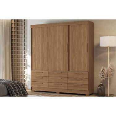 Imagem de Guarda Roupa Casal 3 Portas De Correr E 9 Gavetas C/ Pés Morretes 3.9 Jatobá - Santos Andirá