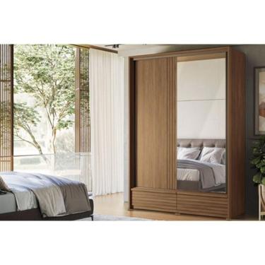 Imagem de Guarda Roupa Solteiro 2 Portas De Correr E 4 Gavetas C/ Pés Democrata Jatoba Ou Jatoba Areia - Flex - Santos Andirá