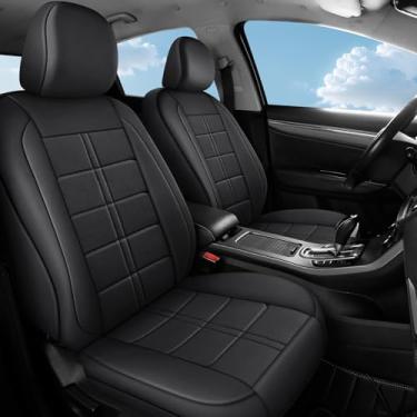 Imagem de crossmiles Capa de assento de carro de couro sintético, conjunto de capa de espuma acolchoada, ajuste universal acolchoado da maioria dos carros com assento à prova d'água e apenas respiração