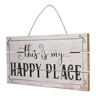 Imagem de Phefop Placa de Madeira Rústica, Este é Meu Lugar Feliz, Placa Decorativa Com Cabide de Corda, 11,8 X 5,9 pol., Arte de Parede Perfeita para Casa e Pátio