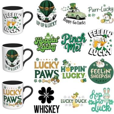 Imagem de Adesivos DTF UV St. Patrick - Pacote engraçado de 12 folhas UV DTF para canecas de vidro de café, decalques DIY para copos, esfregar à prova d'água em transferências para artesanato (Joyous St