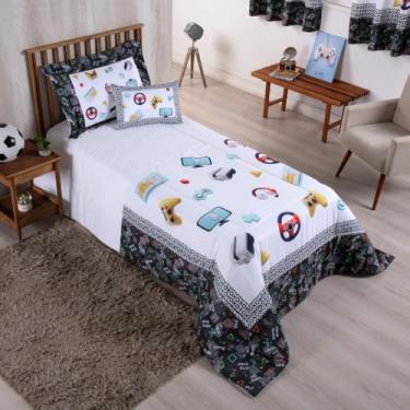 Imagem de Kit Edredom Infantil e Juvenil, 4 Peças, Solteiro, Estampa Digital, 300 Fios, 100% Poliéster, 2,50x1,90m, com Porta Travesseiro e Almofada (Jogos)