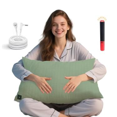 Imagem de Ali King Fronha de aterramento, 5% prata condutora + 95% algodão macio king size fronhas de aterramento terrestre com cordão de aterramento para melhorar o sono (verde, King (51 x 91 cm))