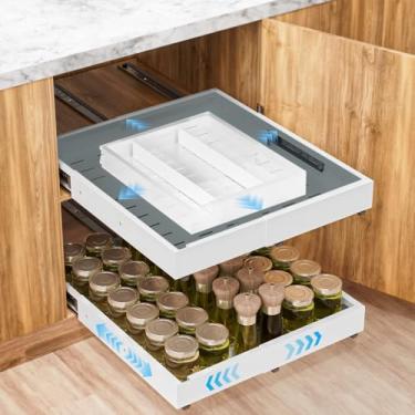 Imagem de Insputer Organizador de armário expansível (31,5 cm - 51 cm) L e (41,3 cm - 57 cm) D, gavetas deslizantes para cozinha, despensa com 2 peças de painel magnético, 3 trilhos deslizantes, adesivo sem