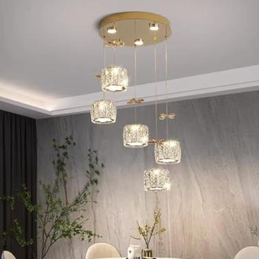 Imagem de Lustre luxuoso de uma só palavra - Luminária ideal para sala de estar, casa de campo, hotel, loft, restaurante e bar (disco dourado com três braços)