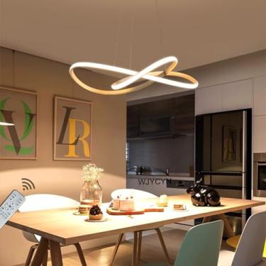 Imagem de Luminária de mesa de jantar regulável com 3 anéis de LED branca, design moderno para sala de jantar e sala de estar, Ø50cm 48W com controle remoto, lustre para mesa de jantar com altura ajus