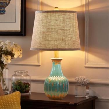 Imagem de Luminária de mesa contemporânea de cerâmica, estilo americano de luxo, com LED, para sala de estar, quarto, escritório, casa de campo, hotel ou mesa de cabeceira (Estilo 001B)