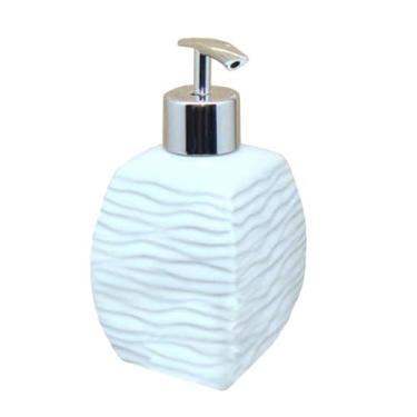 Imagem de Dispensador de sabão Frasco de loção cerâmica corrugado dispensador sabão hotel push-push estéreo quadrado branco 380ml