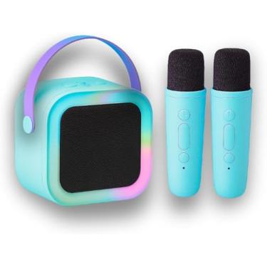 Imagem de Karaoke Infantil Portátil LED Bluetooth Com Microfones Sem Fio | THAINA STORE (Azul | 01 Microfone)
