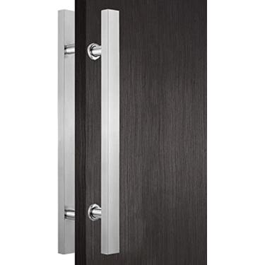 Imagem de Puxador de porta puxador de porta de celeiro para porta deslizante, maçaneta moderna quadrada em forma de H (preto fosco 60 cm/24 pol) (prata 60 cm/24 pol)
