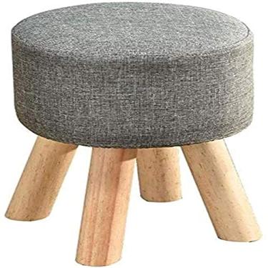 Imagem de ZJYWMM Banqueta estofada de madeira para troca de sapatos banco de sapatos pernas sólidas simples cadeira estofada de madeira banqueta redonda para pés para casa banco de pés armazenamento apoio para