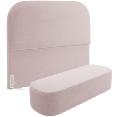 Imagem de Cabeceira Cama Box Queen 160cm Lanna com Puff Recamier Doha W01 Bouclê Rosê - Lyam Decor